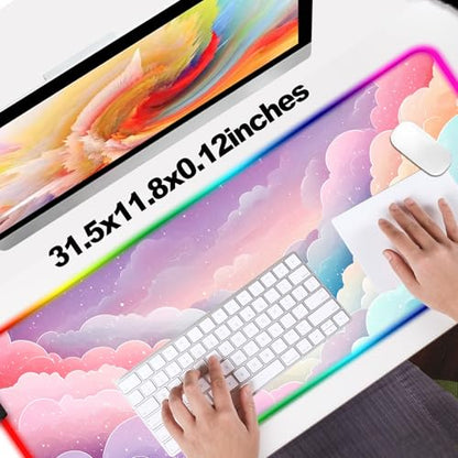 RGB Dreamy Colorful Cloud Star Gaming Desk Mat, XL Mouse Pad, Pink - color: Rgb-w08