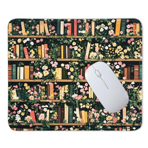 Mouse Pad for Desk with Stitched Edge, Premium Cute Washable Mouse Pads. Computer Mousepad with Non-Slip Rubber Base, Mousepads for Laptop, 9.25x7.75x0.12 inch (Bookish Blooms) - color: Bookish Blooms