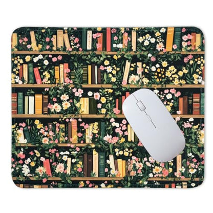 Mouse Pad for Desk with Stitched Edge, Premium Cute Washable Mouse Pads. Computer Mousepad with Non-Slip Rubber Base, Mousepads for Laptop, 9.25x7.75x0.12 inch (Bookish Blooms) - color: Bookish Blooms