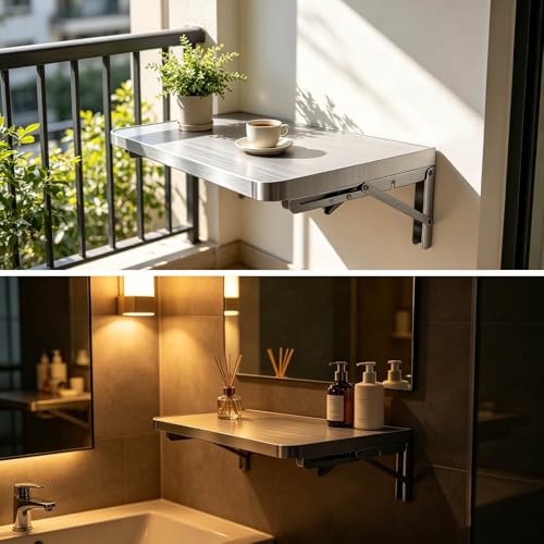 304 Stainless Steel Wall Mount Folding Table 16 20 24 28 32 36 40 43 47 51 59 71in Kitchen Storage Shelf Drop Down Heavy Duty Foldable Wall Mount Shelving for Kitchen Balcony(70x35cm/27.5x13.8in) - size: 70x35cm/27.5x13.8in