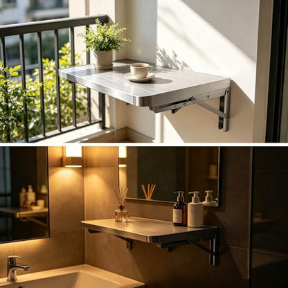 304 Stainless Steel Wall Mount Folding Table 16 20 24 28 32 36 40 43 47 51 59 71in Kitchen Storage Shelf Drop Down Heavy Duty Foldable Wall Mount Shelving for Kitchen Balcony(70x35cm/27.5x13.8in) - size: 70x35cm/27.5x13.8in