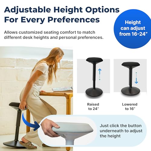 Standing Desk Stool Chair, Height Adjustable 16-24 inch for Office and Classroom, Swivel Base, Anti-Slip Bottom Ergonomic Wobble Stool with Rocking Motion, White - color: Matte White, size: 16-24 inch