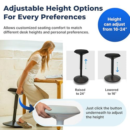 Standing Desk Stool Chair, Height Adjustable 16-24 inch for Office and Classroom, Swivel Base, Anti-Slip Bottom Ergonomic Wobble Stool with Rocking Motion, White - color: Matte White, size: 16-24 inch