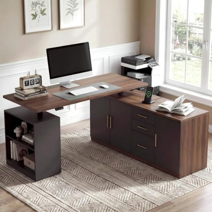 ModernMate L Shaped Electric Standing Desk with Drawers & Power Outlets