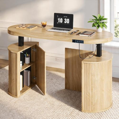 Electric Standing Desk, Sit Stand Up Desk, Adjustable Height Executive Desk - color: Natural-55"