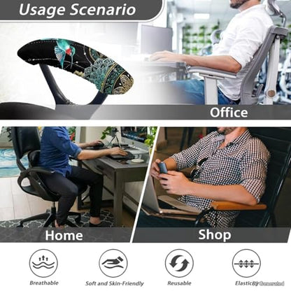 Hummingbird Print Computer Chair Armrest Covers, Boho Pattern Print Office Chair Slipcovers Set of 2, Removable Soft Armrest Covers Protector - color: Black and Blue - Hummingbird Boho Pattern