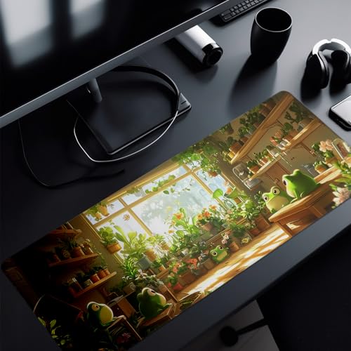 Cute Frogs Green Mouse Pad Abstract Green Mouse Pad 31.5x11.8 Inch Frog Texture Non-Slip Rubber Base Large Mousepad Stitched Edges Keyboard Mouse Mat Desk Pad for Office and Home - color: Cute Frogs Green