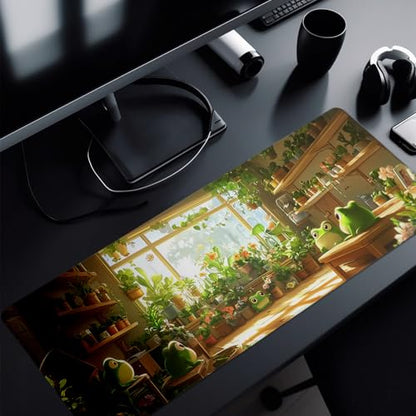 Cute Frogs Green Mouse Pad Abstract Green Mouse Pad 31.5x11.8 Inch Frog Texture Non-Slip Rubber Base Large Mousepad Stitched Edges Keyboard Mouse Mat Desk Pad for Office and Home - color: Cute Frogs Green