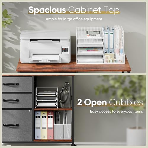 ZENY Lateral File Cabinet with 3 Drawers, Mobile File Cabinet Printer Stand, Rolling Fabric Lateral Filing Cabinet for Office Home Small Space (Grey) - color: Grey