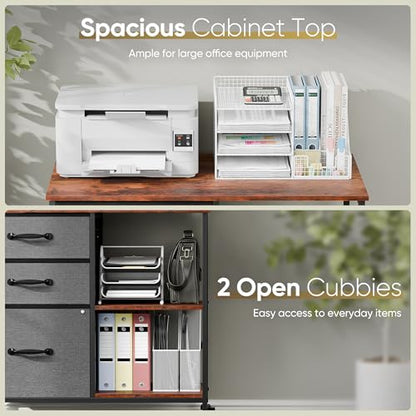 ZENY Lateral File Cabinet with 3 Drawers, Mobile File Cabinet Printer Stand, Rolling Fabric Lateral Filing Cabinet for Office Home Small Space (Grey) - color: Grey