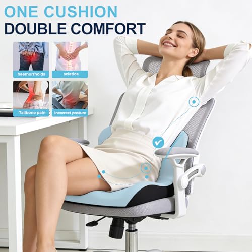 Seat Cushion, Office Chair Cushion, L-Shaped Ergonomic Car Seat Cushions, Memory Foam Chair Cushion, Lumbar Support Pillow for Wheelchair, Car, Home, Office, Desk, Blue - color: Blue
