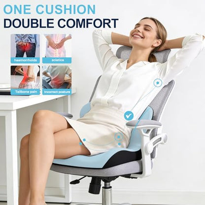 Seat Cushion, Office Chair Cushion, L-Shaped Ergonomic Car Seat Cushions, Memory Foam Chair Cushion, Lumbar Support Pillow for Wheelchair, Car, Home, Office, Desk, Blue - color: Blue