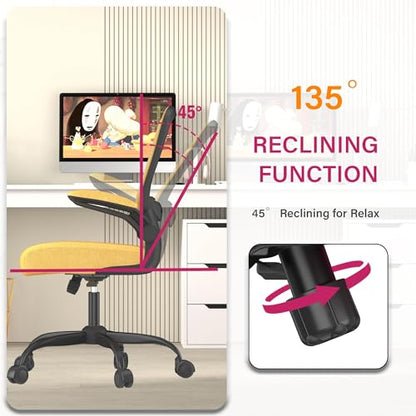 Mimoglad Office Chair, Ergonomic Desk Chair with Adjustable Lumbar Support, High Back Mesh Computer Chair with Flip-up Armrests- Task Chairs, Executive Chair for Home Office - color: Gold