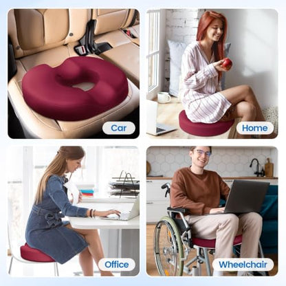 Donut Pillow Seat Cushion, Cooling Gel Memory Foam Chair Cushion, Red - color: Red, size: Large