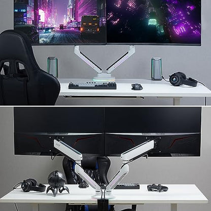 AVLT Dual 27”-43” RGB Gaming Monitor Arm Desk Mount - White | Built-in 20 Lighting Modes Touch Button Control Fits Flat/Curved/Ultrawide Screen Height Swivel Tilt Rotation Adjustable - color: White - Dual