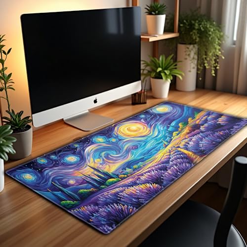 L&B Mercantile American Flag XXL Deskpad, Desk Mat for Computer Keyboard and Mouse – Patriotic USA Gaming Mousepad, Extra Long XL Mouse Pad for Laptop Office Desk. (Van Gogh Lavendar Field) - color: Van Gogh Lavendar Field