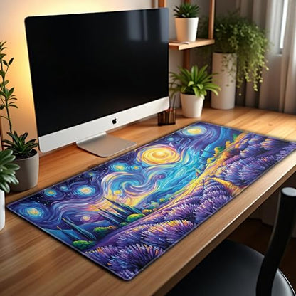 L&B Mercantile American Flag XXL Deskpad, Desk Mat for Computer Keyboard and Mouse – Patriotic USA Gaming Mousepad, Extra Long XL Mouse Pad for Laptop Office Desk. (Van Gogh Lavendar Field) - color: Van Gogh Lavendar Field