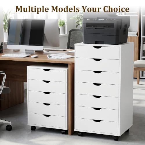7 Drawer Mobile File Cabinet with Wheels, Office Storage Drawers, White - color: White, size: 15.75"D x 18.74"W x 34.25"H(7 Drawers)
