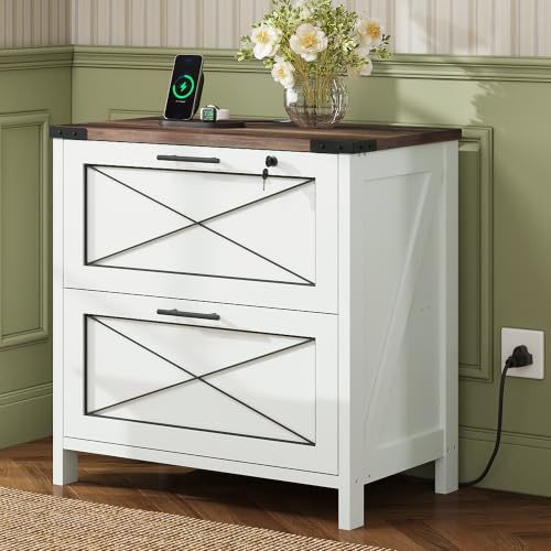 DEVAISE Wood Lateral File Cabinet, 2 Drawer Filing Cabinet, White - color: White