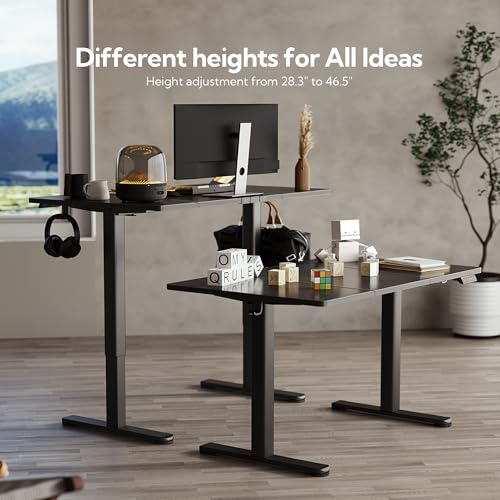 Claiks Electric Height Adjustable Standing Desk, 63x24 Inch, Black | Smooth Height Adjustment, 3 Memory Presets, Cable management hub & hook, Stable Steel Frame, 156 lbs Capacity, Easy Assembly - color: Black, size: 63