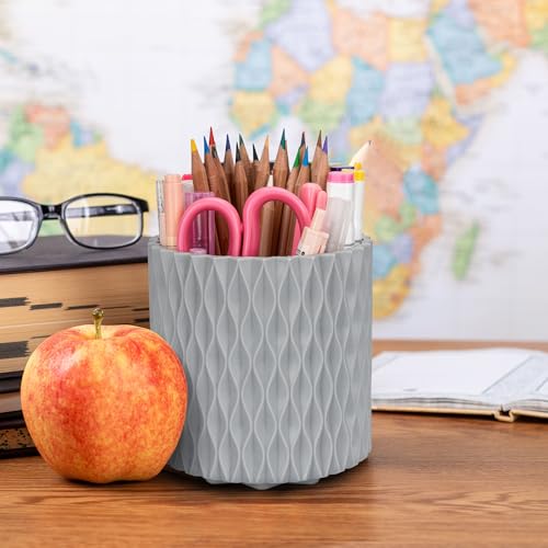 Pencil Holder - 360° Rotation, 5 Slot Desk Supplies For Women Office Aesthetic. Pencil Holder For Office&School, Desk Accessories(Grey) - color: grey