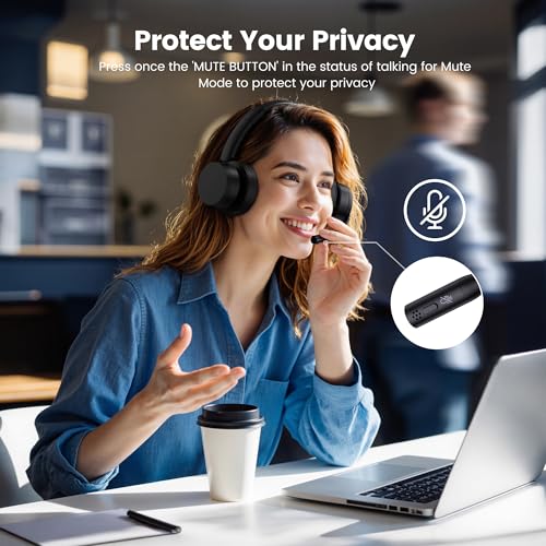 Wireless Headset with Mic for Work, Bluetooth Headset with Microphone for PC, Noise Cancelling Headphones with Mic Mute Button & USB for Call Center/Office/Home/Computer/Laptop/Cell Phones/Teams/Zoom