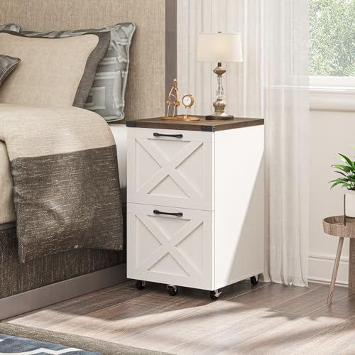 Halitaa Farmhouse 2 Drawer Small File Cabinet with Wheels, Rustic White - color: Rustic White, size: 2 Drawer