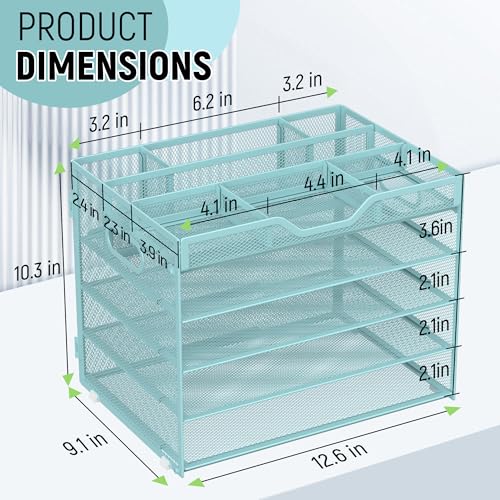 Docnest 5 Tier Mesh Desk Organizer with Removable Tray&Pen Holder, Blue - color: Blue, size: 12.6"x9.1"x10.3"
