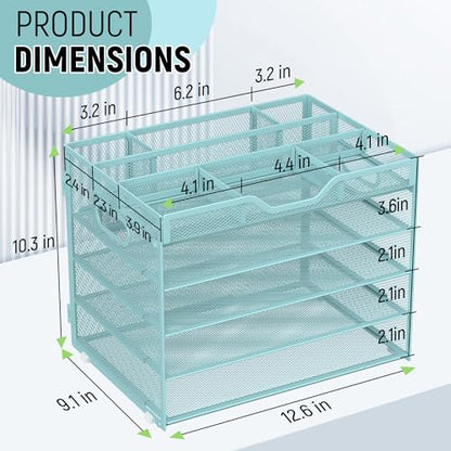 Docnest 5 Tier Mesh Desk Organizer with Removable Tray&Pen Holder, Blue - color: Blue, size: 12.6"x9.1"x10.3"