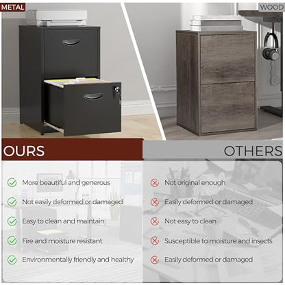 2 Drawer File Cabinet with Lock, Metal Filing Cabinet for Office | Small File Cabinets for Home Office, Under Desk Vertical File Cabinet Fit Hanging Files, Letter & A4 Documents - color: Black, style: 2 Drawers-Light Duty