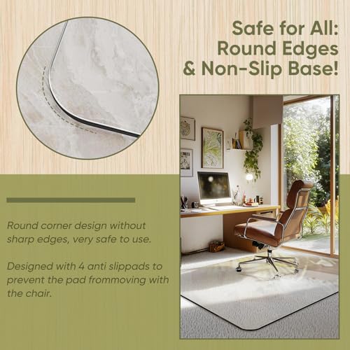 Office Chair Mat for Carpet & Hardwood, Upgraded 40" x 60" Dual Use Tempered Glass Chair Mat for Chair and Footrest Under Desk - size: 40"x60"