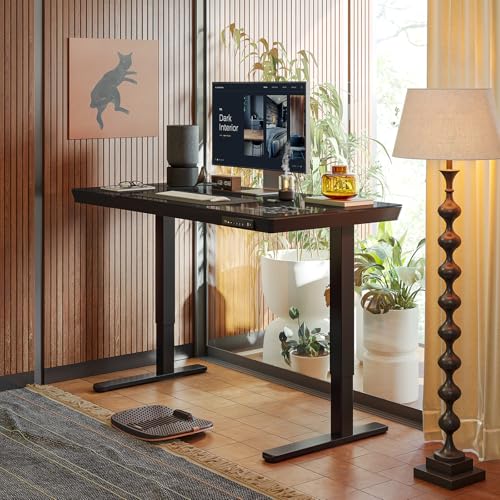 FEZIBO 55 × 24 Electric Standing Desk with Drawers, Whole-Piece Glass Adjustable Height Desk, One-Piece Quick Install Adjustable Sit Stand Desk, Black - color: Black, size: 55 inch