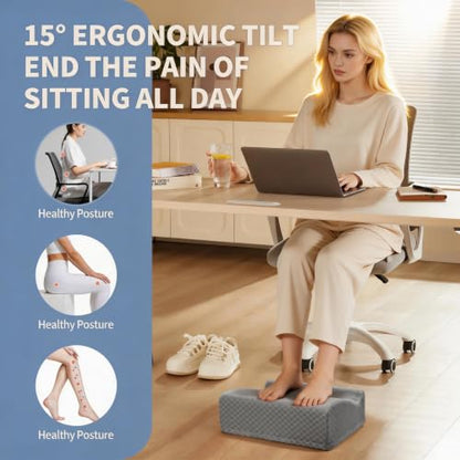 Foot Rest Under Desk with Rocking Base | Gray Checkered Pattern | Washable velvet cover | 15° tilt + rocking base | 2 heights: 6.1"/7.3" | Non-slip | Office, gaming, home - color: Gray Checkered Pattern, size: 12.6" L x 15" W x 6.1"