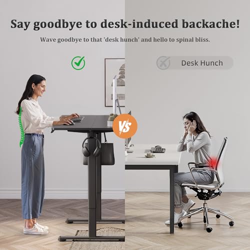 Claiks Electric Height Adjustable Standing Desk, 55x24 Inch, Black | Smooth Height Adjustment, 3 Memory Presets, Cable Management Hub&Hook, Stable Steel Frame, 176lbs Capacity, Easy Assembly - color: Black, size: 55