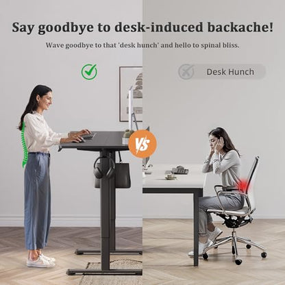 Claiks Electric Height Adjustable Standing Desk, 55x24 Inch, Black | Smooth Height Adjustment, 3 Memory Presets, Cable Management Hub&Hook, Stable Steel Frame, 176lbs Capacity, Easy Assembly - color: Black, size: 55