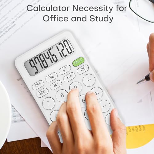 Cute Calculator, Basic Four Function for Teachers Students Basics Office, Small Handheld Calculators, 8 Digit with LCD Display, Sensitive Button, 5.5×3.2 inches White - color: White
