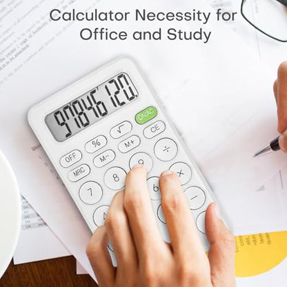 Cute Calculator, Basic Four Function for Teachers Students Basics Office, Small Handheld Calculators, 8 Digit with LCD Display, Sensitive Button, 5.5×3.2 inches White - color: White