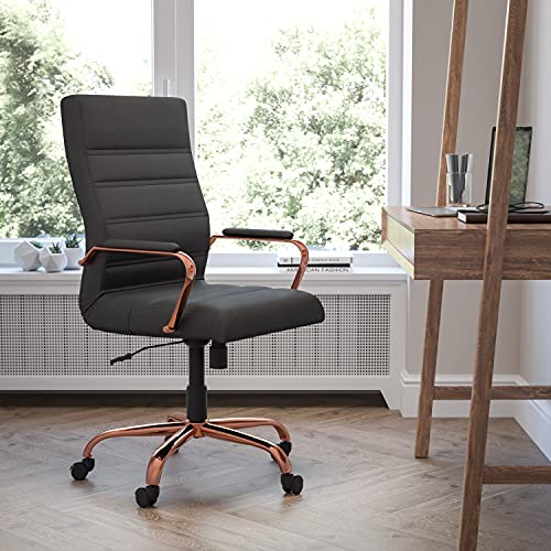 Flash Furniture High Back Black LeatherSoft Executive Swivel Office Chair with Rose Gold Frame and Arms | 360° Swivel, Height Adjustable, Commercial Grade - color: Black Leathersoft/Rose Gold Frame
