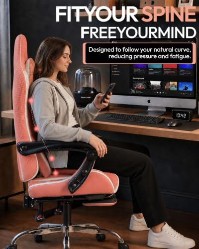 Dowinx Ergonomic Pink Gaming Chair with Footrest & Massage Lumbar, 2D-Linkage Armrests for Cute Aesthetic Esports Chair for Girls, Office, Home and Long Gaming Sessions, Pink - color: Pink