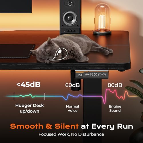Huuger 48 x 28 Large Electric Standing Desk, Height Adjustable Desk, 27.6" Deep Desktop, Stand up Gaming, 2 Hooks, 3 Preset Heights, for Home Office, Black - color: Black, size: 48*28 inch (no outlets)