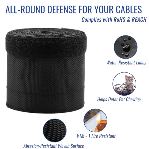 1/2" - 6.6Ft Hook and Loop Cable Sleeve, Wire Protector for Pets - size: 1/2" - 6.6Ft