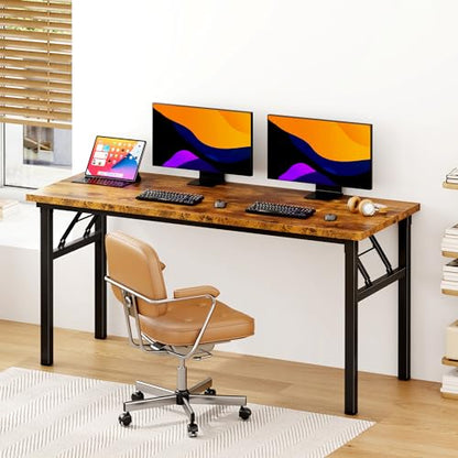 Need Home Office Desk - 62 Inches Large Computer Desk Sturdy Black Table Foldable Desk Gaming Computer Table No Assembly Required Rustic Brown AC5FB(157.5 * 60) | Black Frame Writing Gaming Work Table/Foldable Home Office Desk/Sewing Table, No Assembly Re