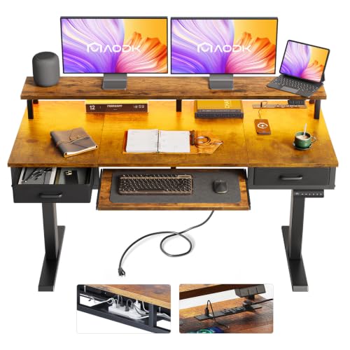 AODK 55 Inch Standing Desk with Drawers & Keyboard Tray, Rustic Brown - color: Rustic Brown, size: 55 Inch