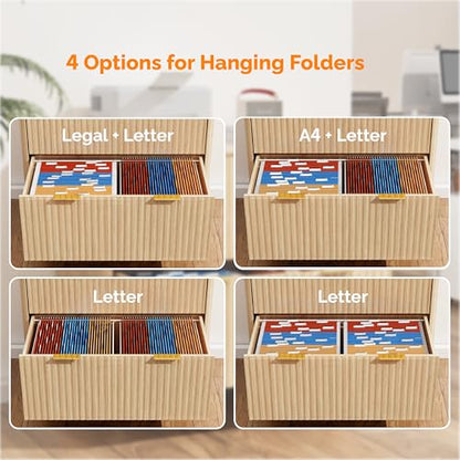 Bonnlo 2 Drawer File Cabinet, Home Office Filing Organizer, for Letter Legal A4 Size File Folder Storage, Modern Style Fluted Design, Wood Lateral Filing Cabinet, Printer Stand, Archivador, Oak