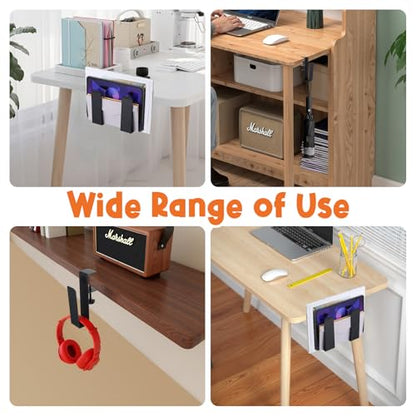 2 Pack Adjustable Desk Side Laptop Holder, Heavy-Duty Metal Desk Side Storage, Hanging Organizer with Tool-Free Clamp (6.97"x1.77", Black)