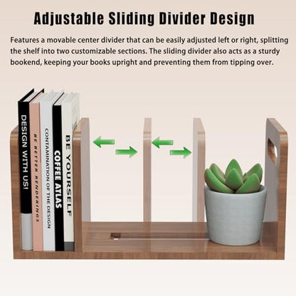 100% Solid Wood Adjustable Desktop Bookshelf With Movable Divider, Retro Tabletop Bookshelf With Convenient Handle Design for Living Room, Home, Office, Perfect for Magazines, Books, Files (Brown) - color: Brown