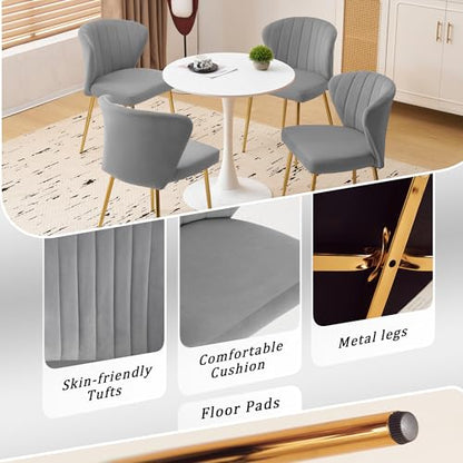 Velvet Dining Chairs Set of 2, Modern Upholstered Vanity Chairs with Golden Metal Legs for Dining Room Kitchen Vanity Patio (Grey) - color: Grey
