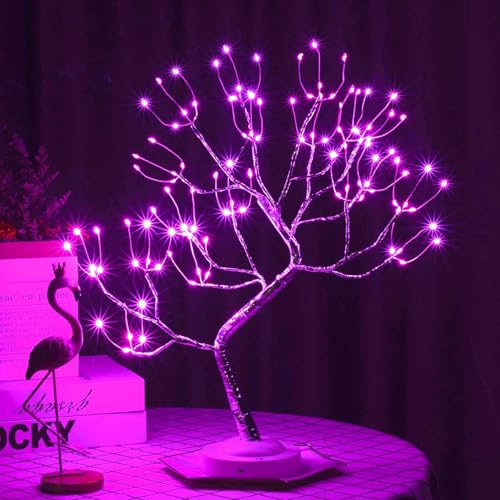 FUCHSUN 108 LED Tabletop Tree Lights Fairy Lamp, Pink, Glow Silver Branch | Steady On & Timer, Artificial Bonsai Twinkle Tree Light, Room Party Home Centerpieces Decoration, Battery/USB Operated - color: Pink Glow-silver Branch
