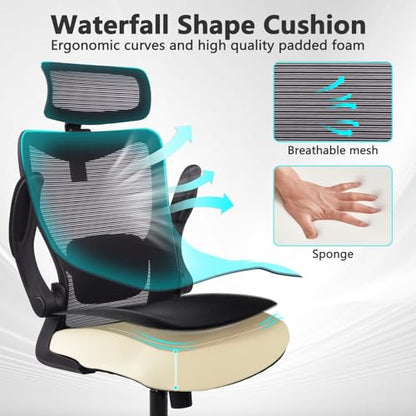 CLATINA Heavy Duty Ergonomic Mesh Office Chair 400LBS, Big and Tall Desk Chair with Adjustable Lumbar Support & Headrest, Flip Up Padded Arms, Swivel Computer Chair for Home, Conference, Black, 4 PACK - size: 4 PK