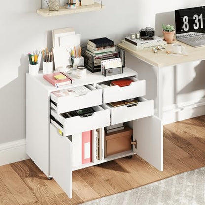 White File Cabinet with 4 Drawers and 2 Doors